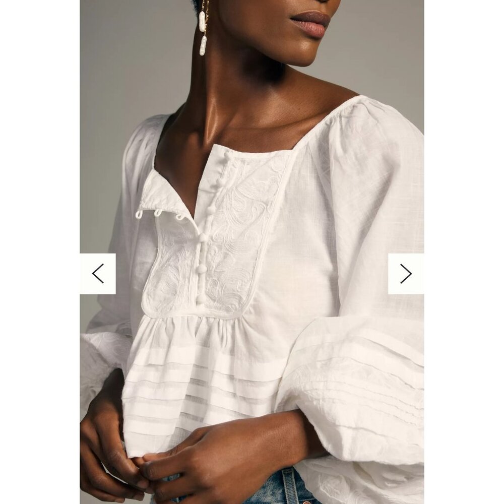 Maurices Lace Babydoll Blouse Womens 1X White Ballon Sleeves Cottagecore Peasent - Picture 3 of 16